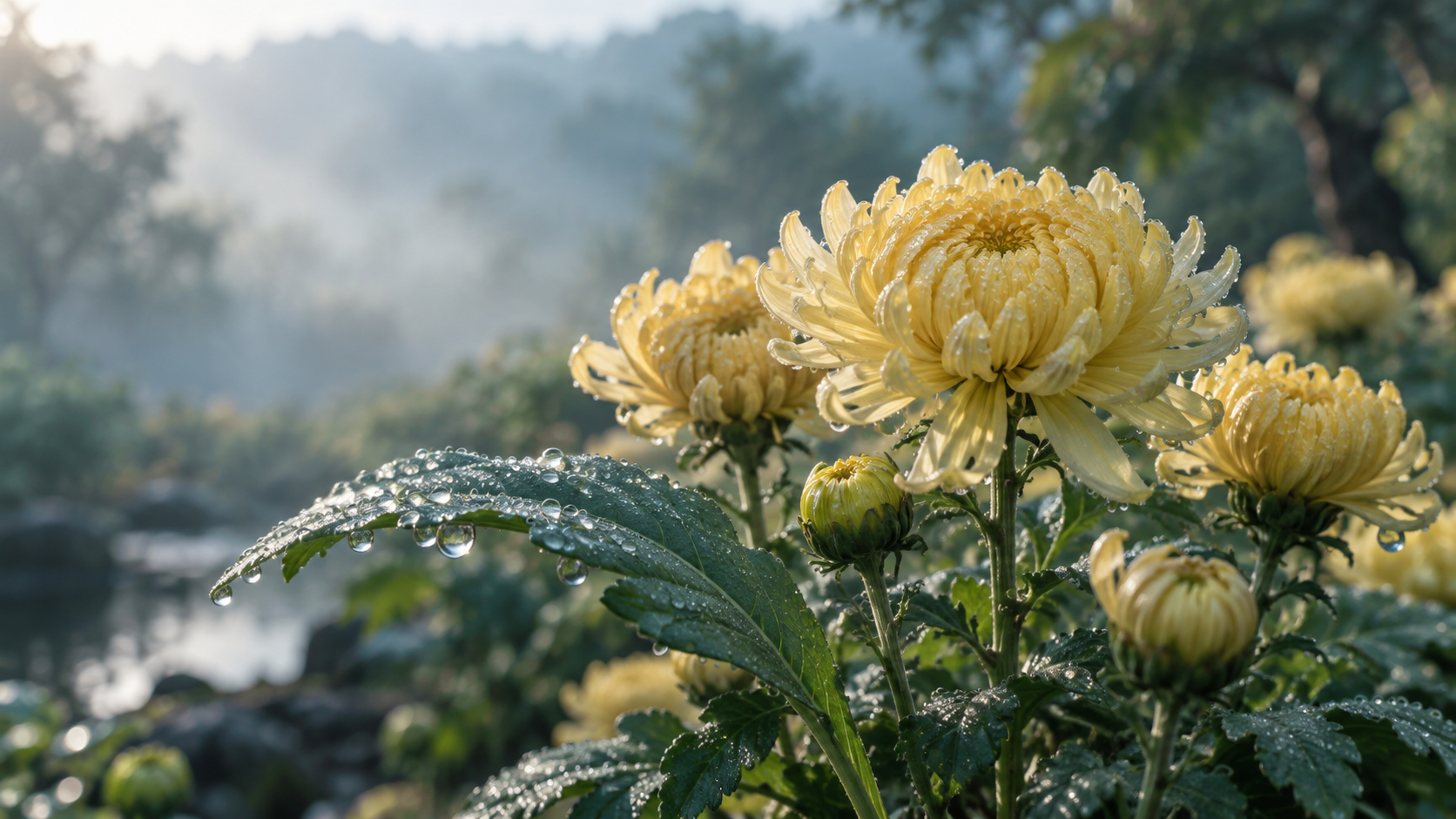 晨露中的秋菊